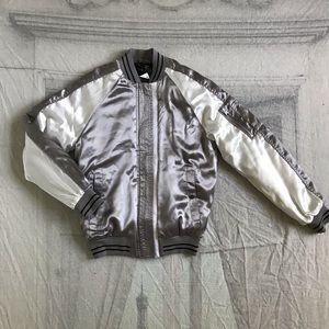 Topshop Sporty Sateen Silver Bomber Jacket